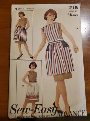 Vtg 60s Apron Sew-Easy Advance Sewing Pattern 718 - Image 1 of 2