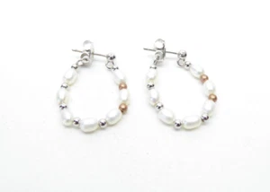 Clogau Gold, Silver & 9ct Rose Gold Pearl Beachcomber Hoop Earrings - Picture 1 of 8