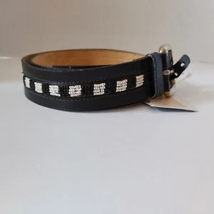 Hyde Collection Women's Black leather Western Belt Beaded Accents Size L - Picture 1 of 8