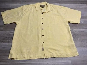 JAMAICA JAXX Mens Yellow Hawaiian Camp Shirt 100% Silk Jacquard Textured XXL 2XL - Picture 1 of 6