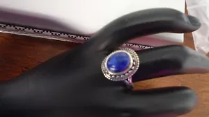 BEAUTIFUL 925 SILVER CABOCHON LAPIS LAZULI OVAL RING SIZE 56/NEW - Picture 1 of 2