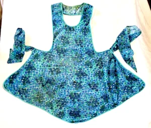 Vintage Homemade Bib Apron ~ 1940s-1950s Blue Polka Dot Kitchen Hostess Cotton - Picture 1 of 8