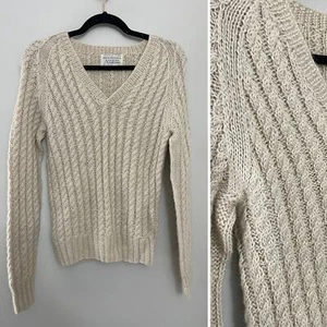 Suéter Clásico Cápsula Minimalista Vintage 100% Alpaca Tejido a Mano Crema Cable M - Imagen 1 de 7