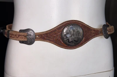 Cinturón de cuero vintage VOGT superpuesto de plata esterlina a mano talla 28 para mujer’s  Foto 1 de 4