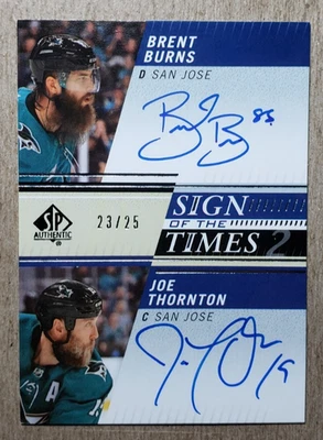 2019-20 SP Authentic Sign of the Times Joe Thornton & Brent Burns Auto /25 - Image 1 of 2