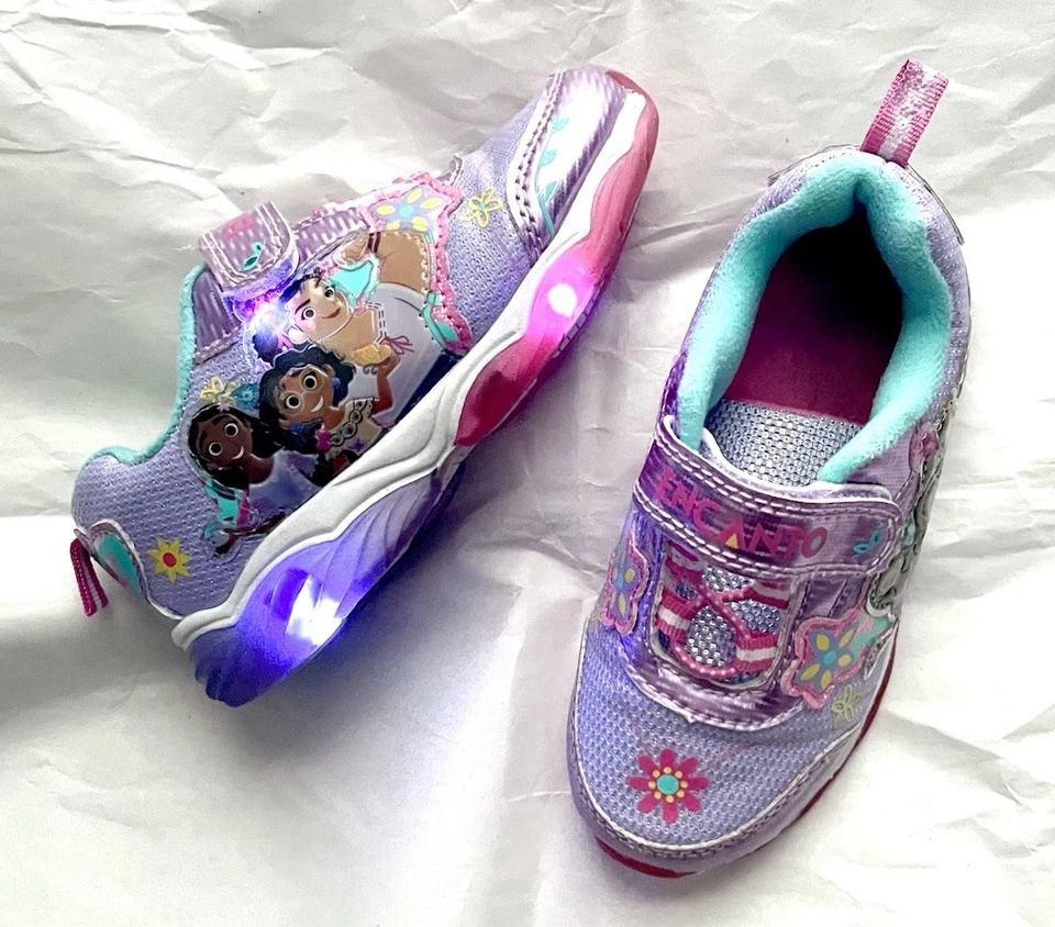 Disney Niñas Encanto Iluminado Zapatos Tenis Brillo Gancho y Lazo Púrpura Niños 9 Foto 1 de 4
