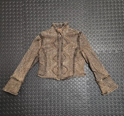 Chaqueta Double D Ranch Anasazi de cuero acanalado para mujer talla pequeña marrón Foto 1 de 4