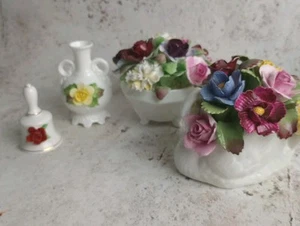 Vtg Bone China Rose Posy Ornaments Job Lot x4 Aynsley Coalport Adderley Fenton - Picture 1 of 24