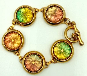 BRINKER + ELIZA B&E Multi Color Iridescent Floral Bubble Bracelet Gold Tone - Picture 1 of 7