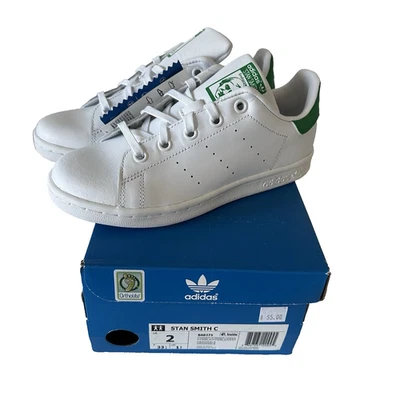 NEW Size 2 Big Kid Adidas Stan Smith White Green BA8375 APC 011001 EU 33.5 - Image 1 of 4