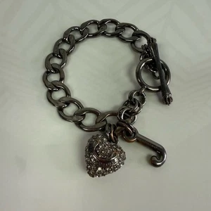 Vintage Juicy Couture Gunmetal Pave Puff Heart Charm Bracelet - Picture 1 of 4