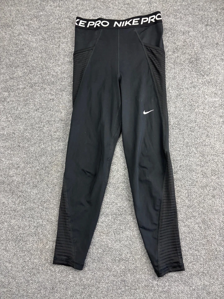Nike Pro Dri-Fit Leggings Women's S Black Mesh Stripe Pockets High Rise Skinny - Image 1 of 4
