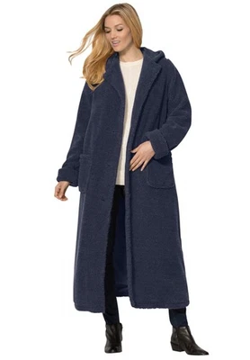 Woman Within Plus Size Long Hooded Berber Fleece Coat - Image 1 of 4