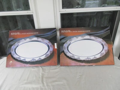 2X~Godinger Silver Art Co Silverplate Oval Serving Trays +Grape Border 17" x 13" - Image 1 of 4