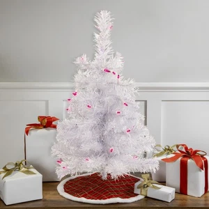 Northlight 2' Pre-lit Rockport White Pine Artificial Christmas Tree, Pink Lights - Picture 1 of 6