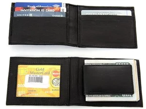 Leather Magnetic Money Clip Slim Credit Card Id Holder Black Men's Wallet - Picture 1 of 5