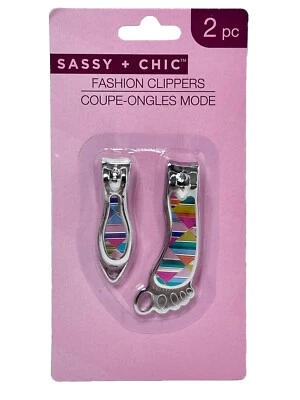 NAIL CLIPPERS 2 pcs Sassy + Chic Rainbow Geometrics Foot Shaped BRAND NEW SEALED - Image 1 of 4