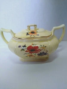 Azúcar Limoges China Co. con tapa brillo dorado EE. UU. floral amarillo claro - Imagen 1 de 12
