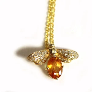 Collana con ciondolo ape EFFY nuova in oro giallo 14 carati, zaffiro giallo e diamanti 16-18" - Foto 1 di 11