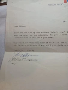 Carta firmada por radio Kgw John Williams - Imagen 1 de 3