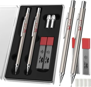 2 Pack Metal Mechanical Lead Pencils 0.3Mm Refillable Metal Drafting Pencil - Picture 1 of 7