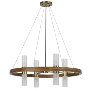 Cal Lighting 13"H 8 Light Metal Chandelier, Wood/Brass/White - FX-3782-8 - Picture 1 of 1