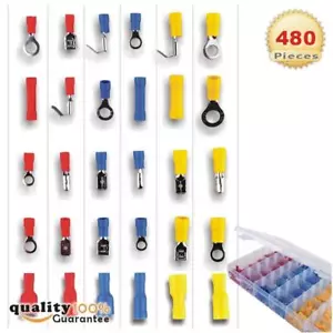 480Pcs 12 Size Assorted Insulated Electrical Wiring Wire Terminal Crimp Kit - Picture 1 of 3