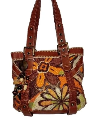 VINTAGE ISABELLA FIORE FLOWER POWER JAN COURO MARROM FRISADO MULTICOLORIDO US$ 695 - Imagem 1 de 4