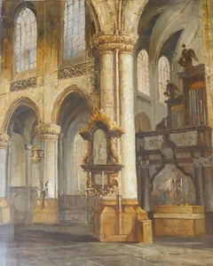 ÖLGEMÄLDE " GOTISCHES KIRCHENINTERIEUR“ ALFRED DEMAN UM 1920 - Picture 1 of 3