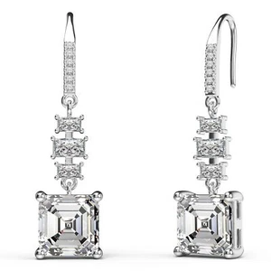 18K White Gold Plated Sterling Silver Asscher Cut Cubic Zirconia Dangle Earri... - Picture 1 of 6
