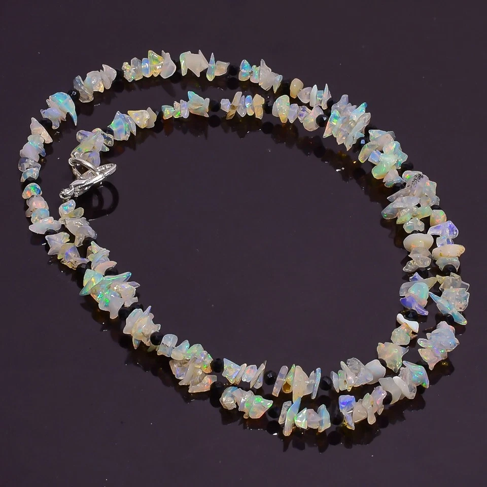 28.45 Ct. Natural Ethiopian Opal Black Spinel Smooth Beads Necklace 16" A-2117 - Image 1 of 1