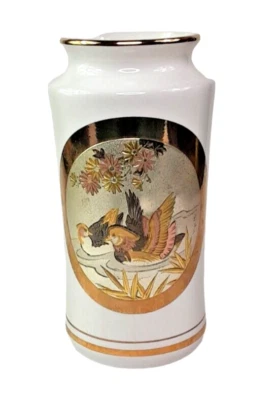 Japanese Vase Scenic Art of Chokin White & 24K Gold Trim Swans Design 6" Vintage - image 1 of 4