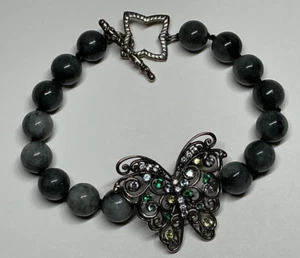 Jade of Yesteryear Sterling Silver Bracelet Dark Grey Jade Emerald Peridot #274 - Picture 1 of 3