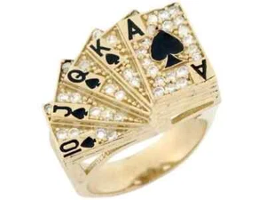 2Ct RD Simulated Diamond & Enamel Men's Ace Card Band Ring 14K Yellow Gold Over - Picture 1 of 9