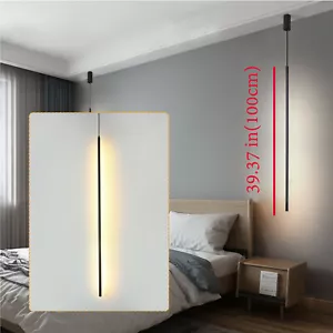 New LED Slender Strip Pendant Light Chandelier Cylindrical Ceiling Lamp Fixture - Picture 1 of 9