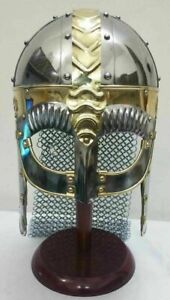 Viking Mask Helmet with Chain Mail Medieval Armor Role Play Costume Helmet