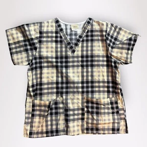 TAFFORD Black & Yellow Plaid Scrub Top Size Medium - Picture 1 of 4