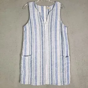 Abito Cremieux donna grande blu a righe tubino misto lino tasche casual preppy - Foto 1 di 10