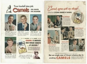 Baseball HOF 1952 CAMEL CIGARETTES (2) Ads Lopat, Wynn, Reynolds, Roe, Lemon etc - Picture 1 of 4