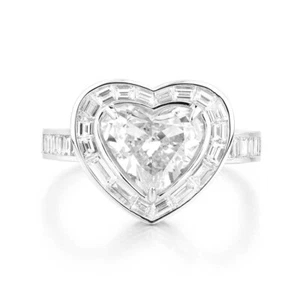 3.12Ct Classic Heart Cut Brilliant G/SI1 Diamond Ring Natural 18K White Gold GIA - Picture 1 of 11