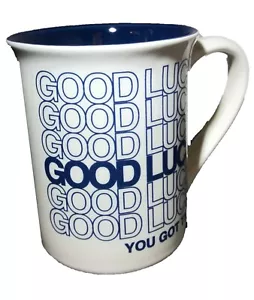 Our Name is Mud Good Luck You Got This Kaffeebecher Blumenmuster 14 flüssige Unzen weiß Tasse blau - Bild 1 von 12