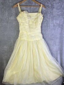 Vintage Emma Domb 50s Prom Party Dress Yellow Tulle Straps Added Small - Picture 1 of 14