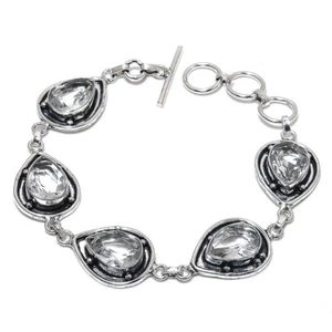 White Topaz Gemstone Handmade 925 Sterling Silver Jewelry Bracelet Sz 7-8" - Picture 1 of 1