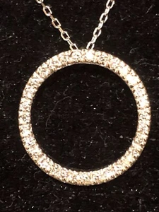 18K White Gold and Diamond Circle Pendant and Necklace 16" - Picture 1 of 9