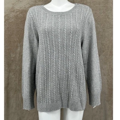 Talbots Sweater Womens 2X Gray Metallic Shimmer Cable Knit Fisherman Minimalist - Image 1 of 4