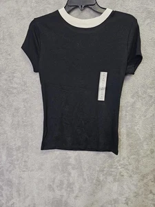 New A New Day Women's Ribbed T-Shirt Black With White Collar Size Med - Picture 1 of 2