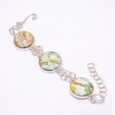 Brazalete Ajustable Cromo Calcedonia/Mtorolita Plata de Ley 925 7.99" B46 Foto 1 de 4