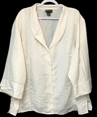 Maggie Barnes Women's Cream 5X Rayon Polyester Button Front Top - Image 1 of 4