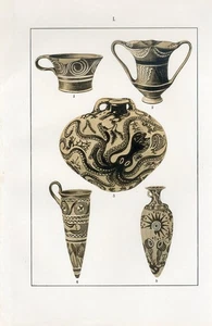 1900s ANCIENT GREECE HELLENISM ART ORNAMENTS VASES AMPHORAS I Antique Print Bilz - Picture 1 of 1
