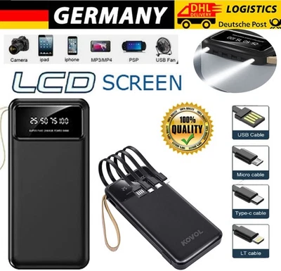 90000mAh Powerbank Batterie Ladegerät ZusatzAkku USB-C Für Alle Handy +4 Kabels - Bild 1 von 4